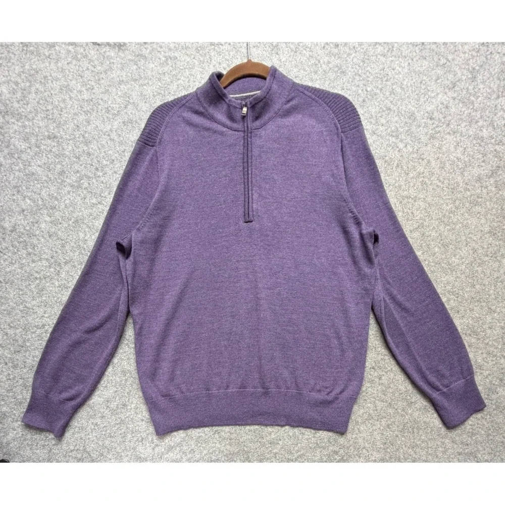 Banana Republic Mens Purple Merino Wool Blend 1/4 Zip Sweater Large Mock Neck